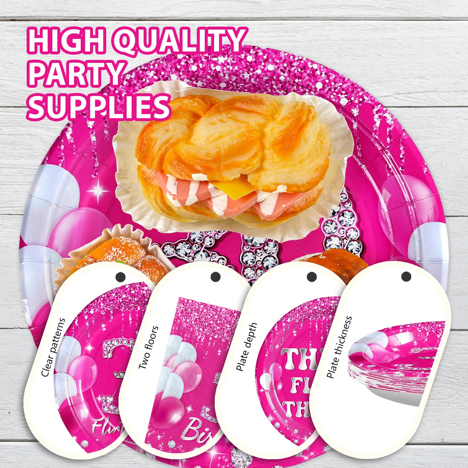 96 Pcs Hot Pink 30th Birthday Party Plates and Napkins - Grencian