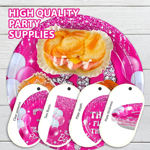 96 Pcs Hot Pink 30th Birthday Party Plates and Napkins - Grencian