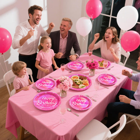 96 Pcs Hot Pink Birthday Party Plates and Napkins - Grencian
