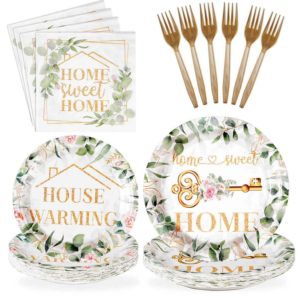 96 Pcs House Warming Party Plates and Napkins - Grencian