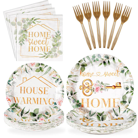 96 Pcs House Warming Party Plates and Napkins - Grencian