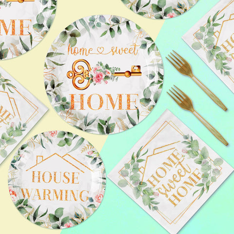 96 Pcs House Warming Party Plates and Napkins - Grencian
