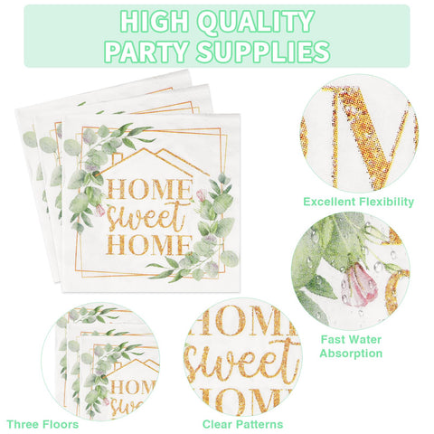 96 Pcs House Warming Party Plates and Napkins - Grencian