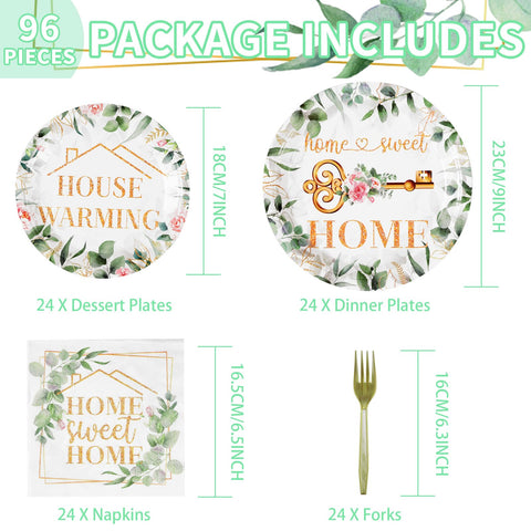 96 Pcs House Warming Party Plates and Napkins - Grencian