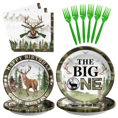 96 Pcs Hunting 1st Birthday Party Plates and Napkins - Grencian
