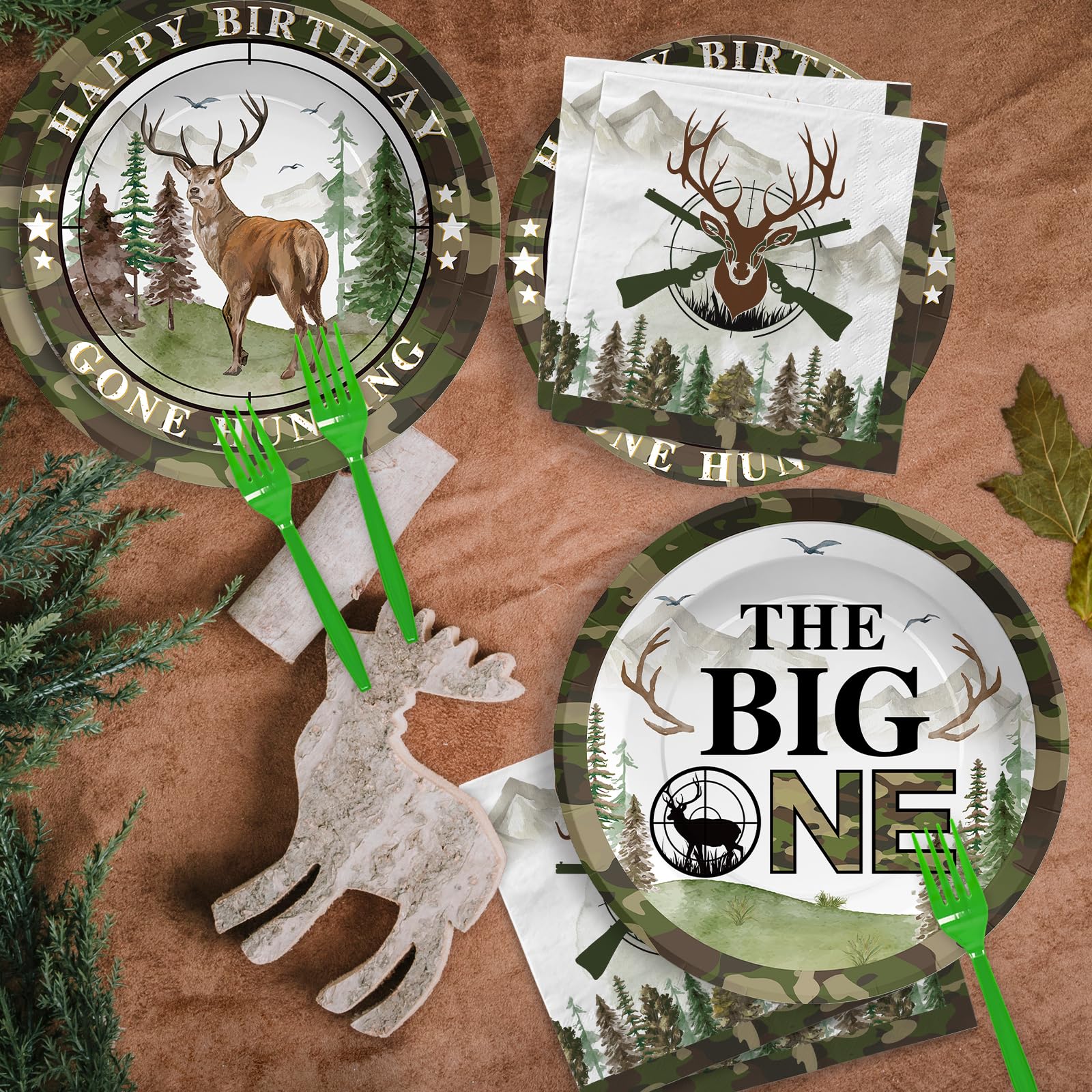96 Pcs Hunting 1st Birthday Party Plates and Napkins - Grencian