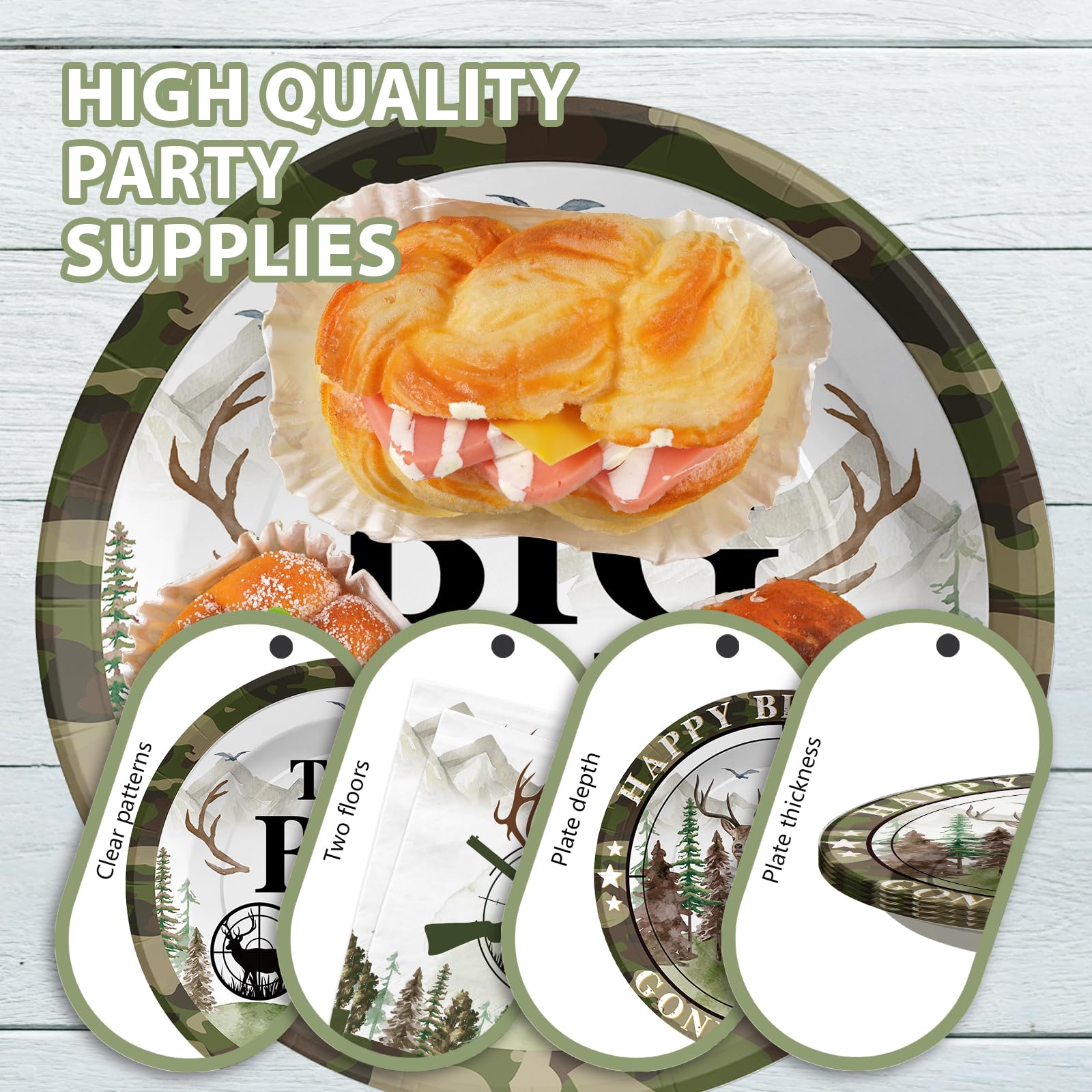 96 Pcs Hunting 1st Birthday Party Plates and Napkins - Grencian