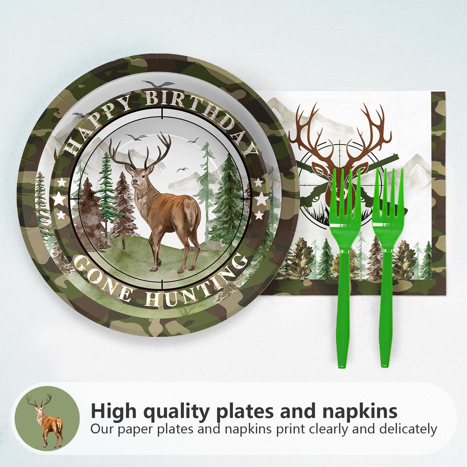 96 Pcs Hunting 1st Birthday Party Plates and Napkins - Grencian