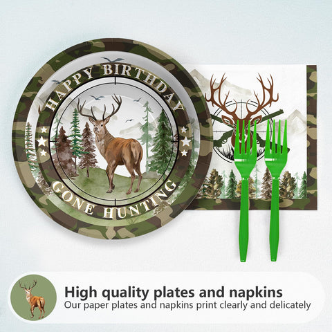 96 Pcs Hunting 1st Birthday Party Plates and Napkins - Grencian
