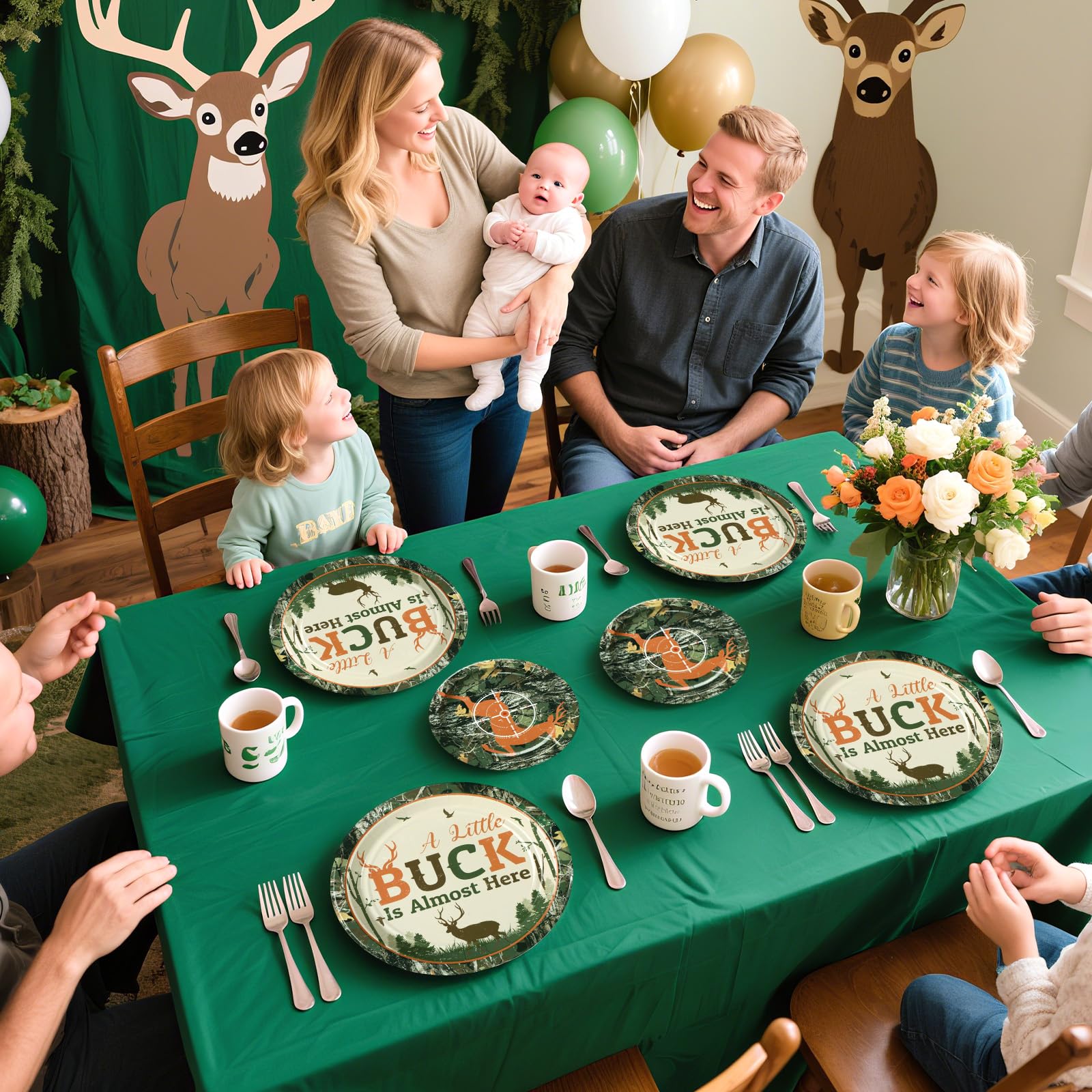 96 Pcs Hunting Camo Baby Shower Party Plates and Napkins - Grencian