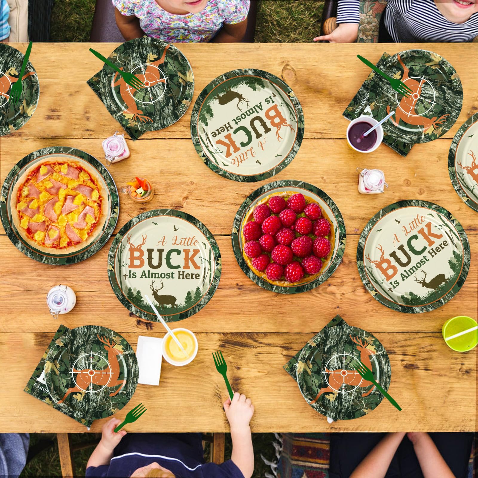 96 Pcs Hunting Camo Baby Shower Party Plates and Napkins - Grencian