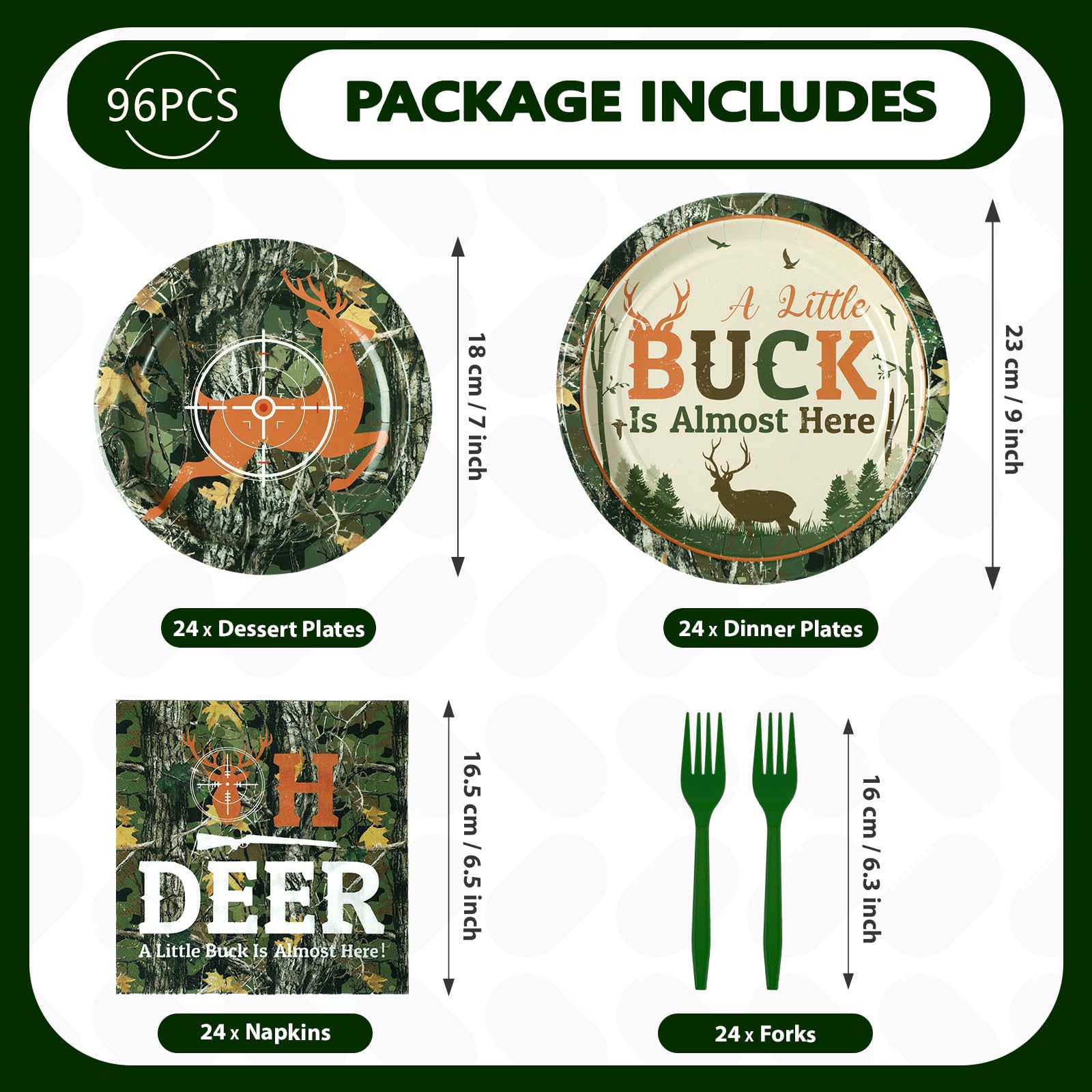 96 Pcs Hunting Camo Baby Shower Party Plates and Napkins - Grencian