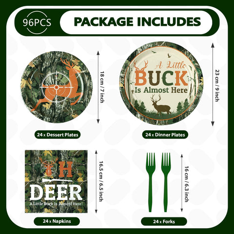 96 Pcs Hunting Camo Baby Shower Party Plates and Napkins - Grencian