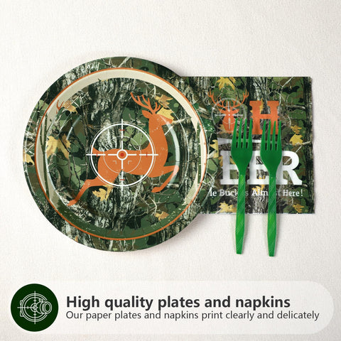96 Pcs Hunting Camo Baby Shower Party Plates and Napkins - Grencian