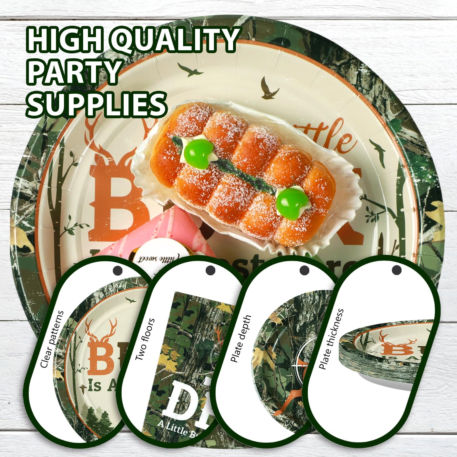 96 Pcs Hunting Camo Baby Shower Party Plates and Napkins - Grencian