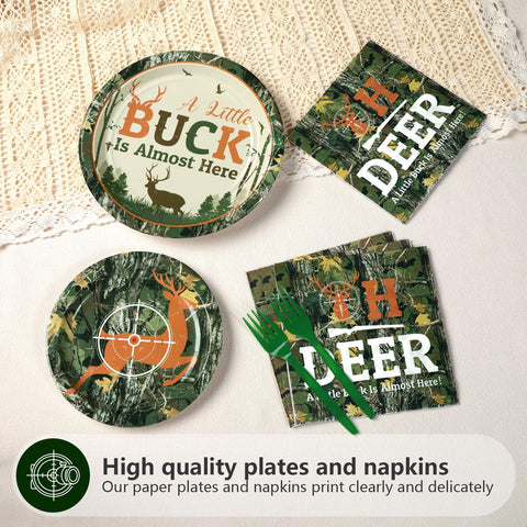 96 Pcs Hunting Camo Baby Shower Party Plates and Napkins - Grencian