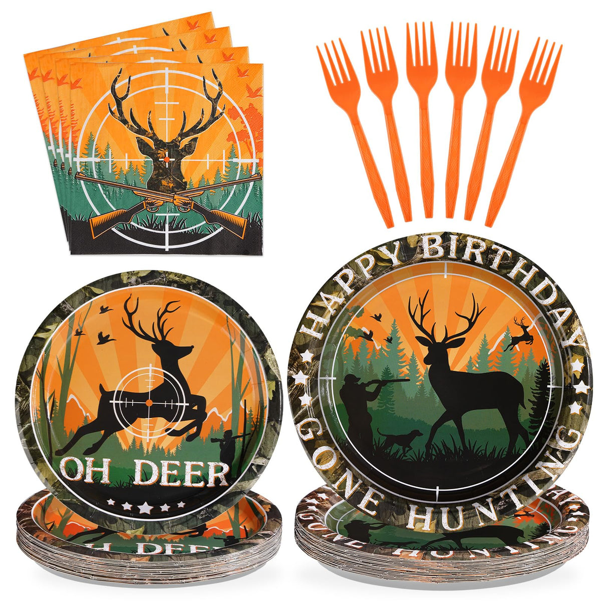 96 Pcs Hunting Camo Party Plates and Napkins - Grencian