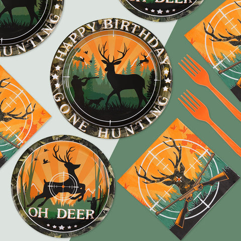 96 Pcs Hunting Camo Party Plates and Napkins - Grencian