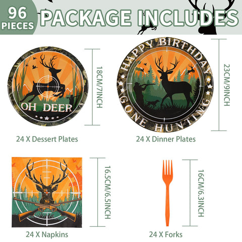 96 Pcs Hunting Camo Party Plates and Napkins - Grencian