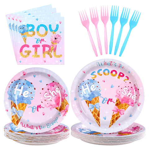 96 Pcs Ice Cream Gender Reveal Party Plates and Napkins - Grencian