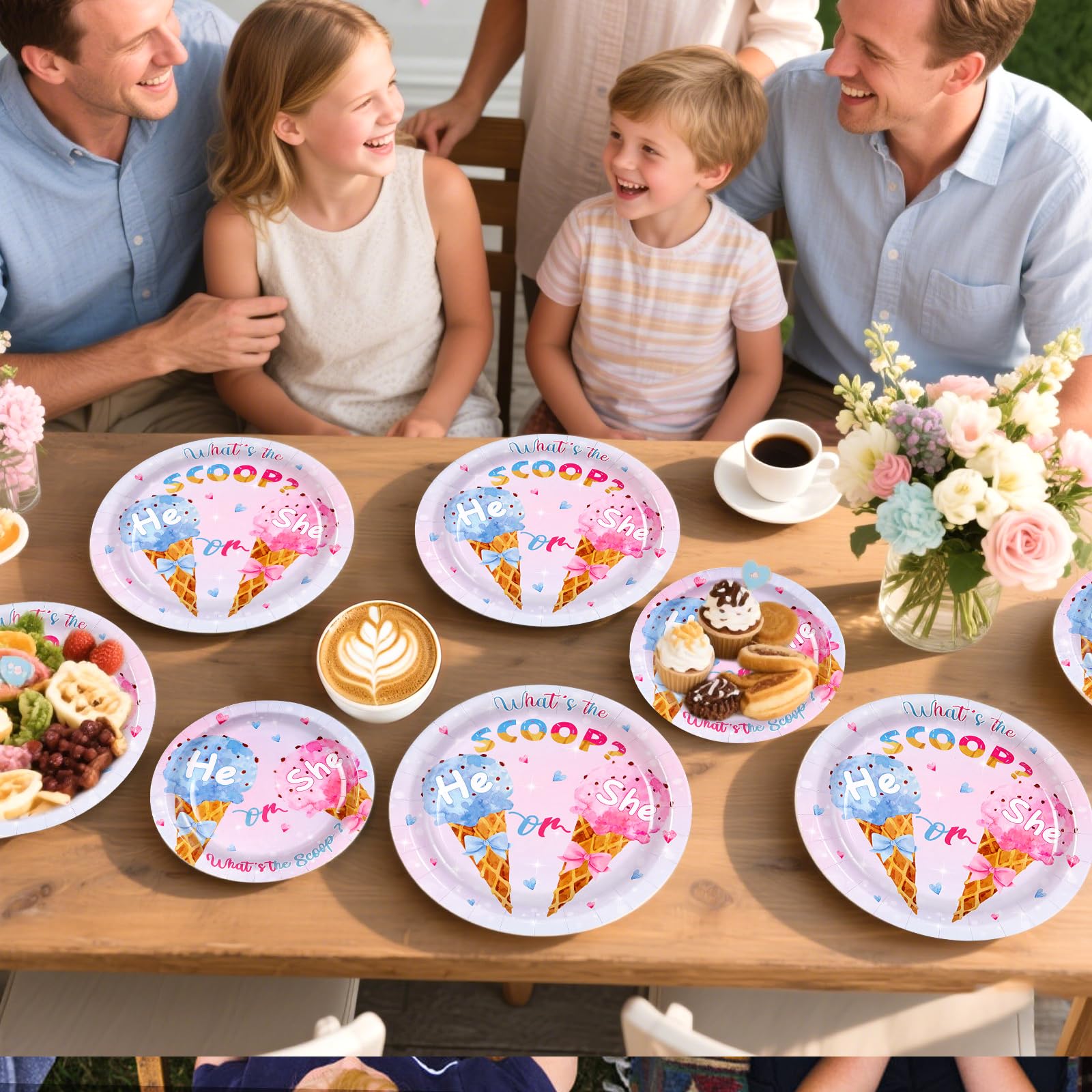 96 Pcs Ice Cream Gender Reveal Party Plates and Napkins - Grencian