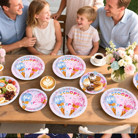 96 Pcs Ice Cream Gender Reveal Party Plates and Napkins - Grencian