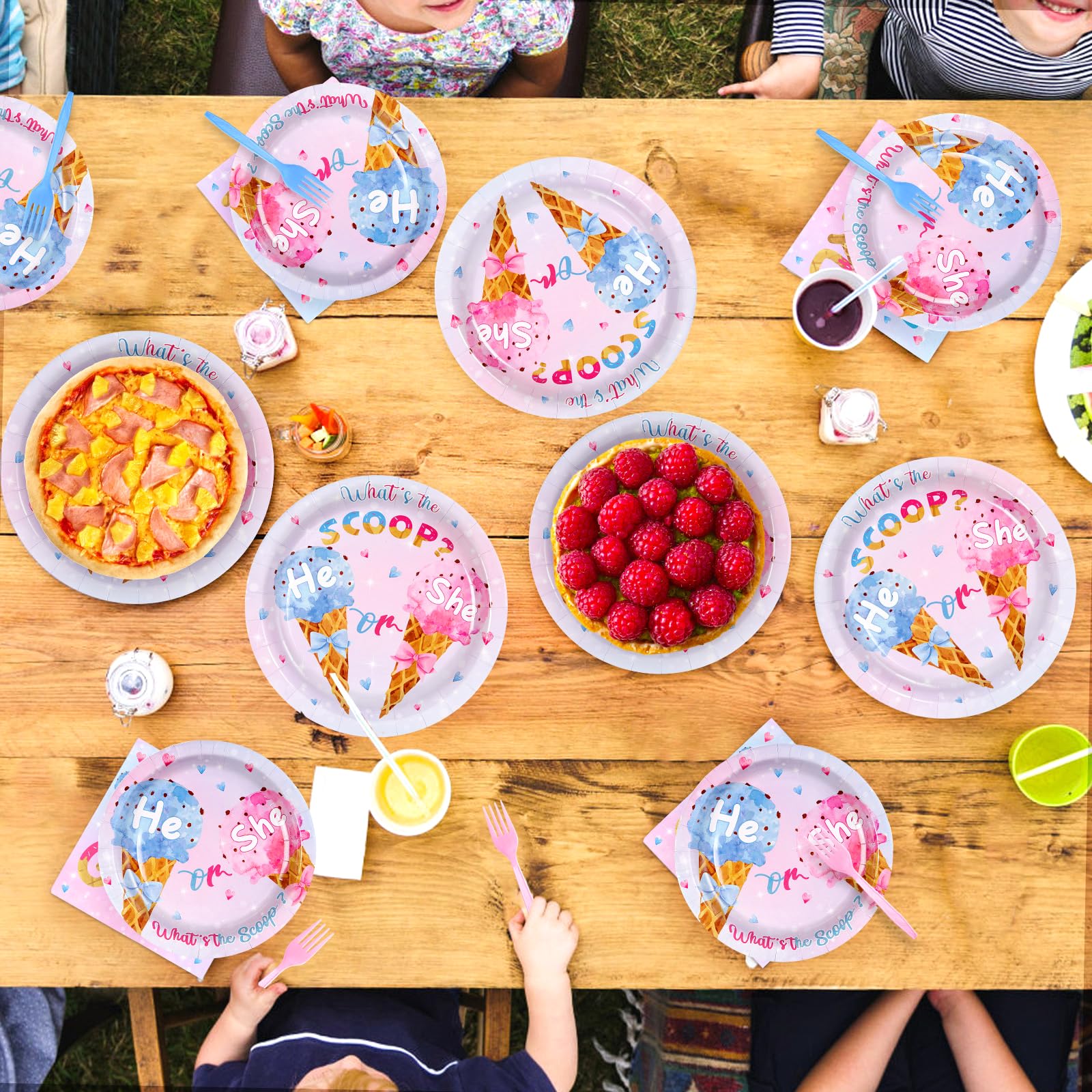 96 Pcs Ice Cream Gender Reveal Party Plates and Napkins - Grencian