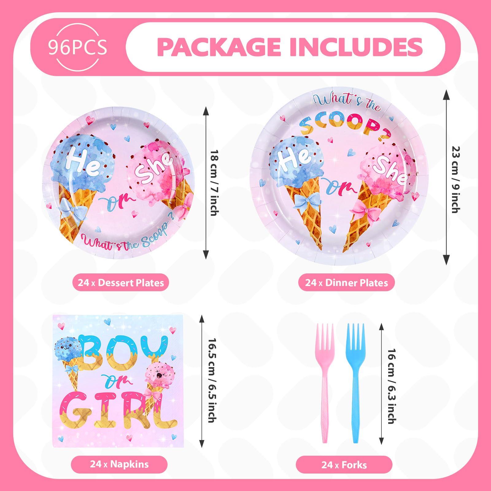 96 Pcs Ice Cream Gender Reveal Party Plates and Napkins - Grencian