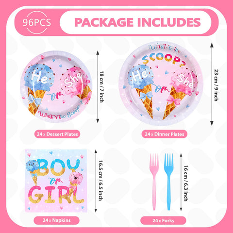 96 Pcs Ice Cream Gender Reveal Party Plates and Napkins - Grencian