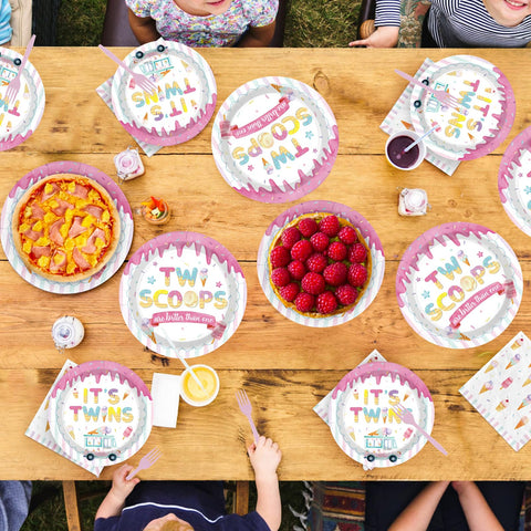 96 Pcs Ice Cream Twin Baby Shower Party Plates and Napkins - Grencian