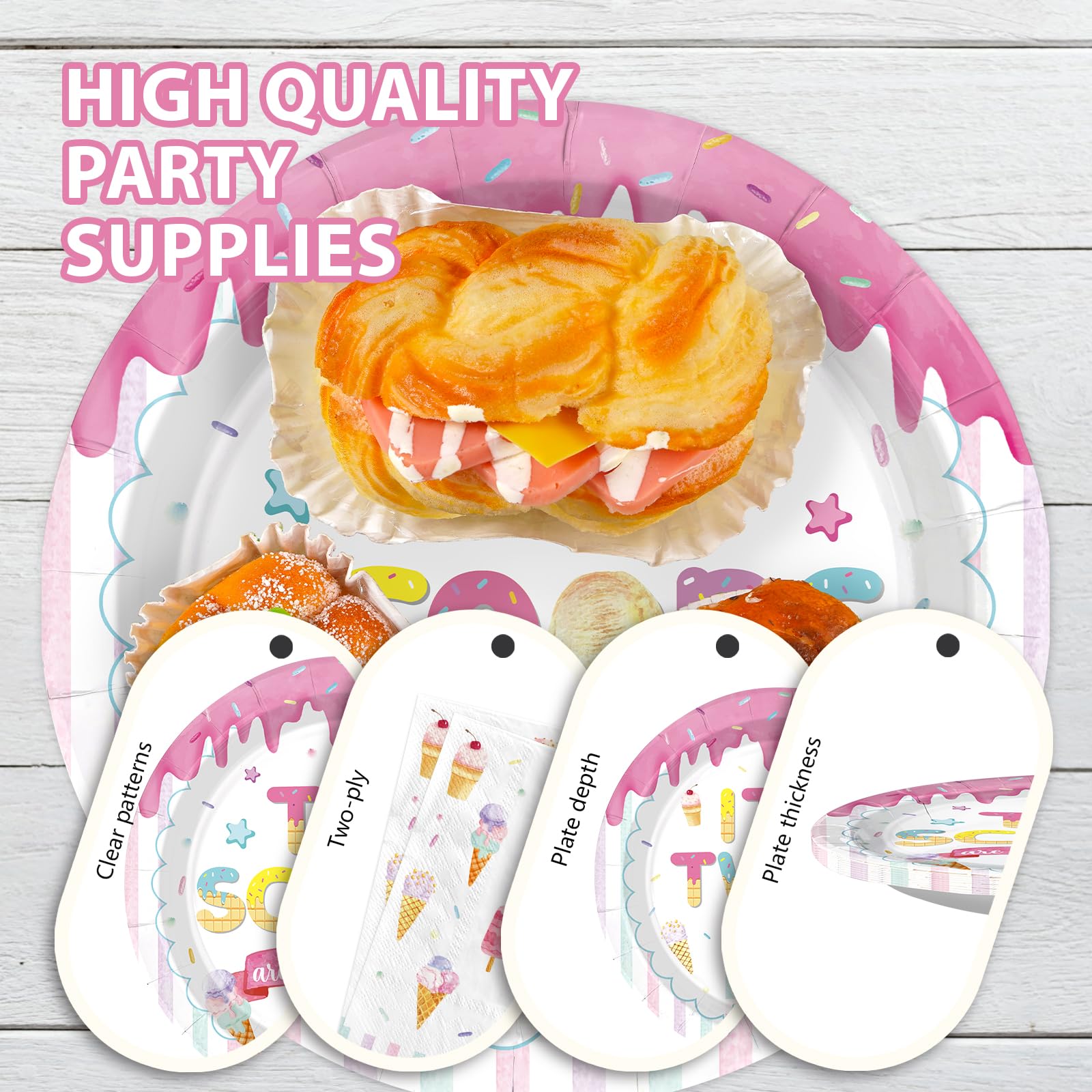 96 Pcs Ice Cream Twin Baby Shower Party Plates and Napkins - Grencian