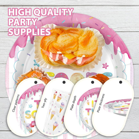 96 Pcs Ice Cream Twin Baby Shower Party Plates and Napkins - Grencian