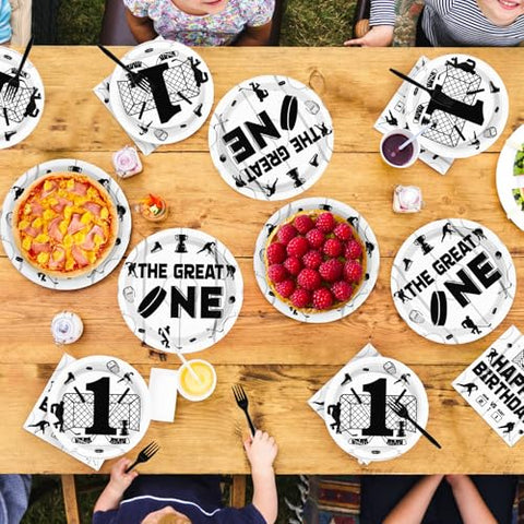96 Pcs Ice Hockey 1st Birthday Party Plates and Napkins - Grencian