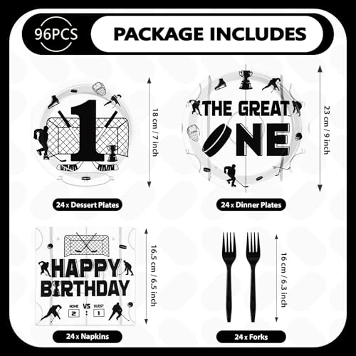 96 Pcs Ice Hockey 1st Birthday Party Plates and Napkins - Grencian