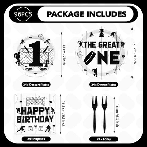 96 Pcs Ice Hockey 1st Birthday Party Plates and Napkins - Grencian