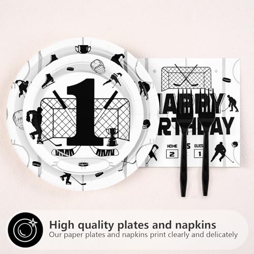 96 Pcs Ice Hockey 1st Birthday Party Plates and Napkins - Grencian