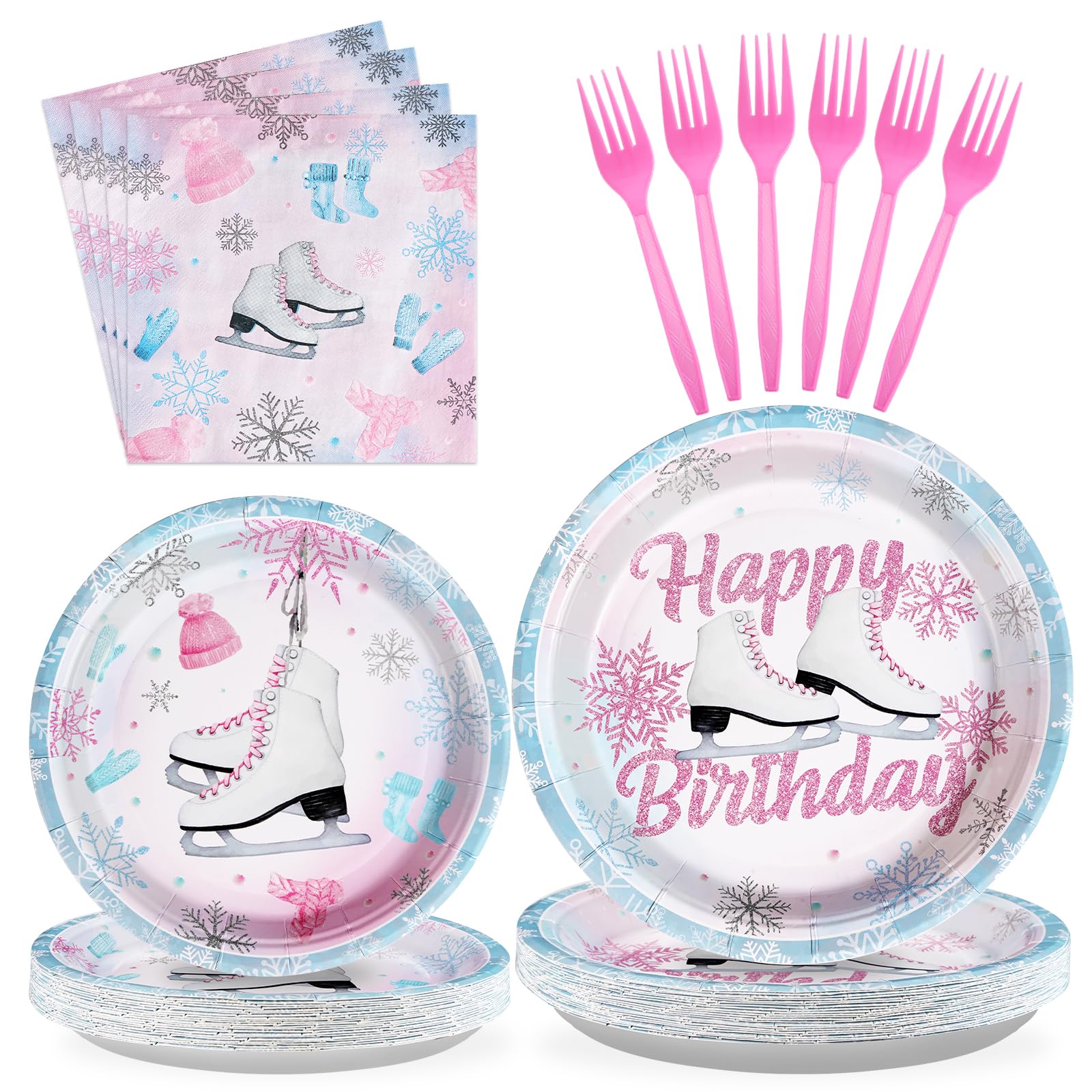 96 Pcs Ice Skating Party Plates and Napkins - Grencian