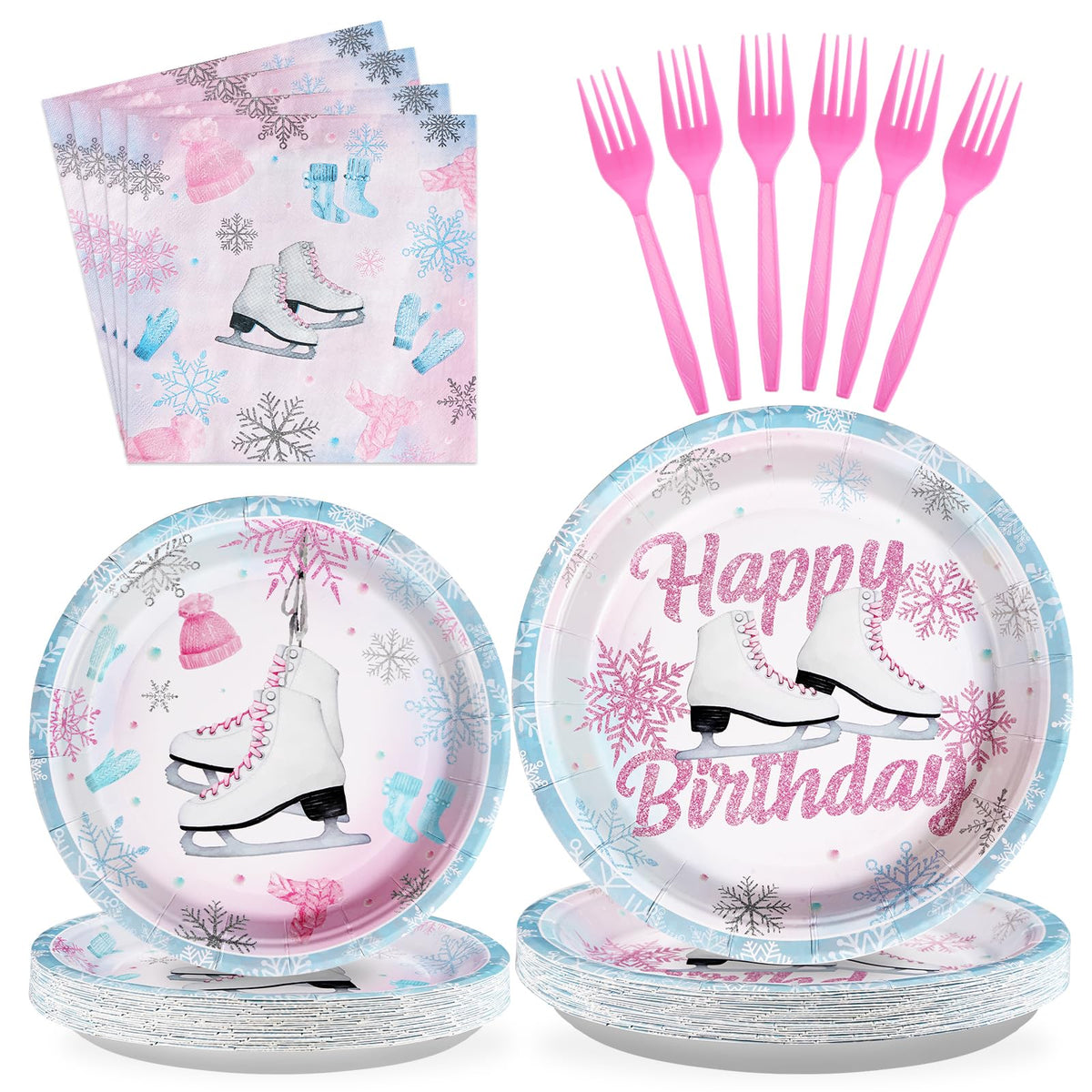 96 Pcs Ice Skating Party Plates and Napkins - Grencian
