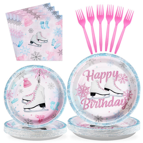 96 Pcs Ice Skating Party Plates and Napkins - Grencian