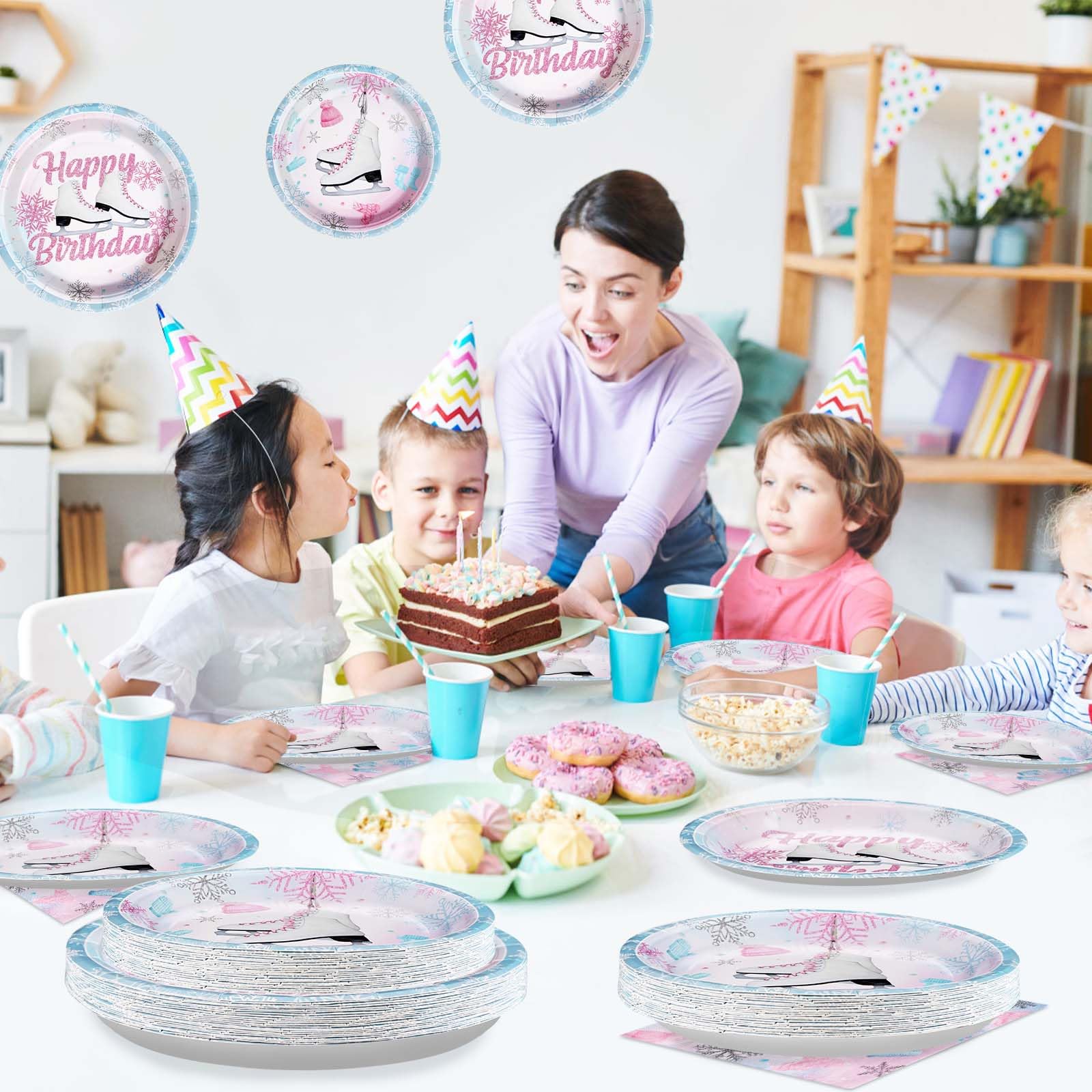 96 Pcs Ice Skating Party Plates and Napkins - Grencian