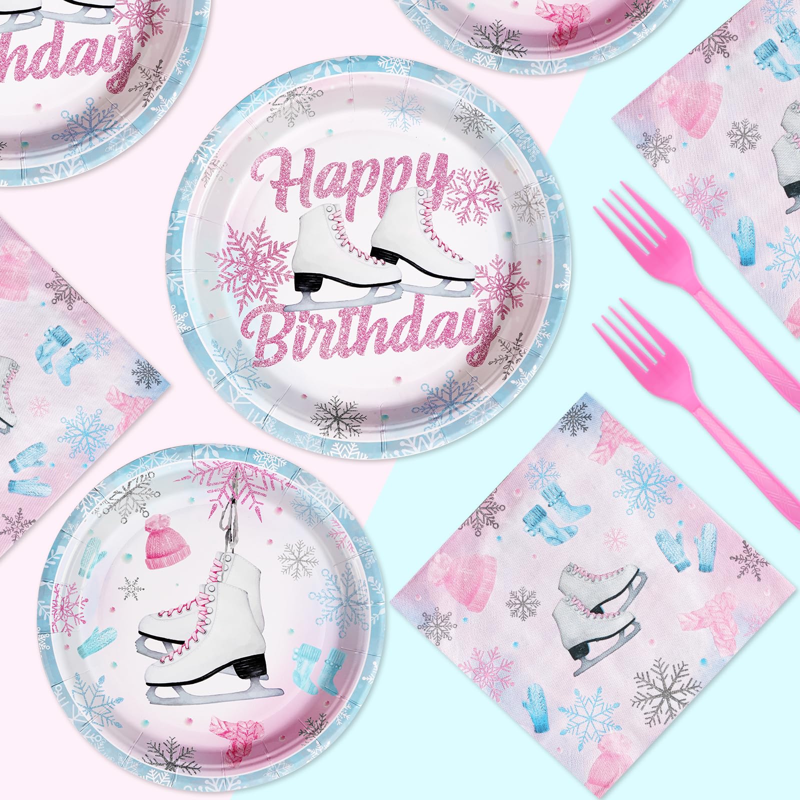 96 Pcs Ice Skating Party Plates and Napkins - Grencian