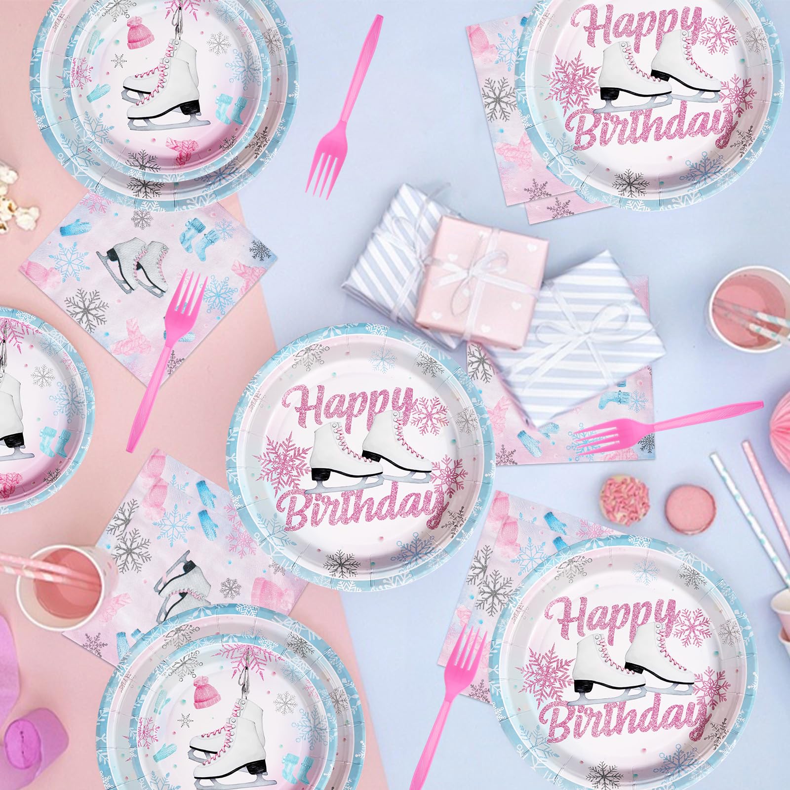 96 Pcs Ice Skating Party Plates and Napkins - Grencian
