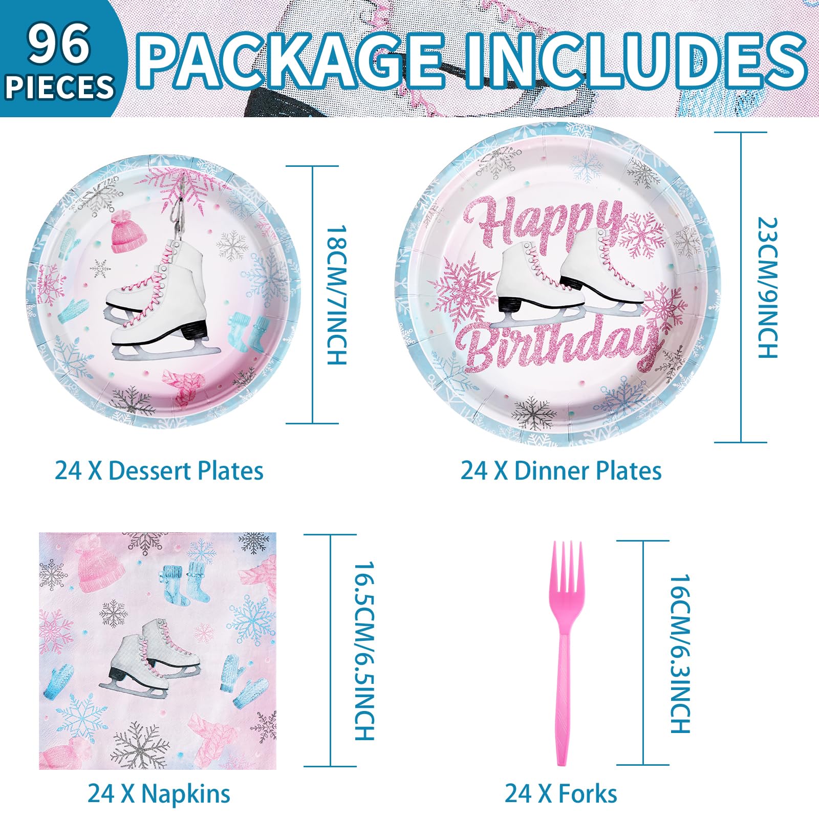 96 Pcs Ice Skating Party Plates and Napkins - Grencian