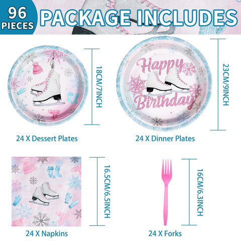 96 Pcs Ice Skating Party Plates and Napkins - Grencian