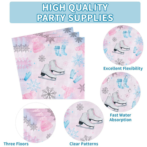 96 Pcs Ice Skating Party Plates and Napkins - Grencian
