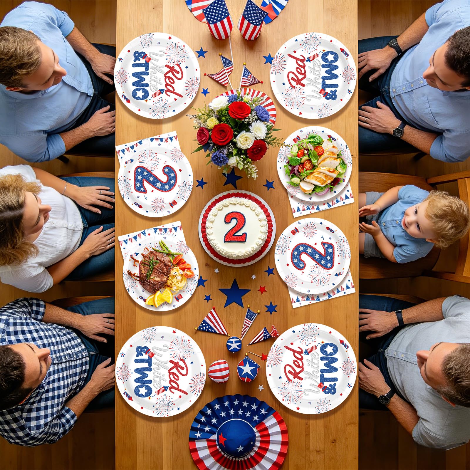 96 Pcs Independence Day 2nd Birthday Party Plates and Napkins - Grencian