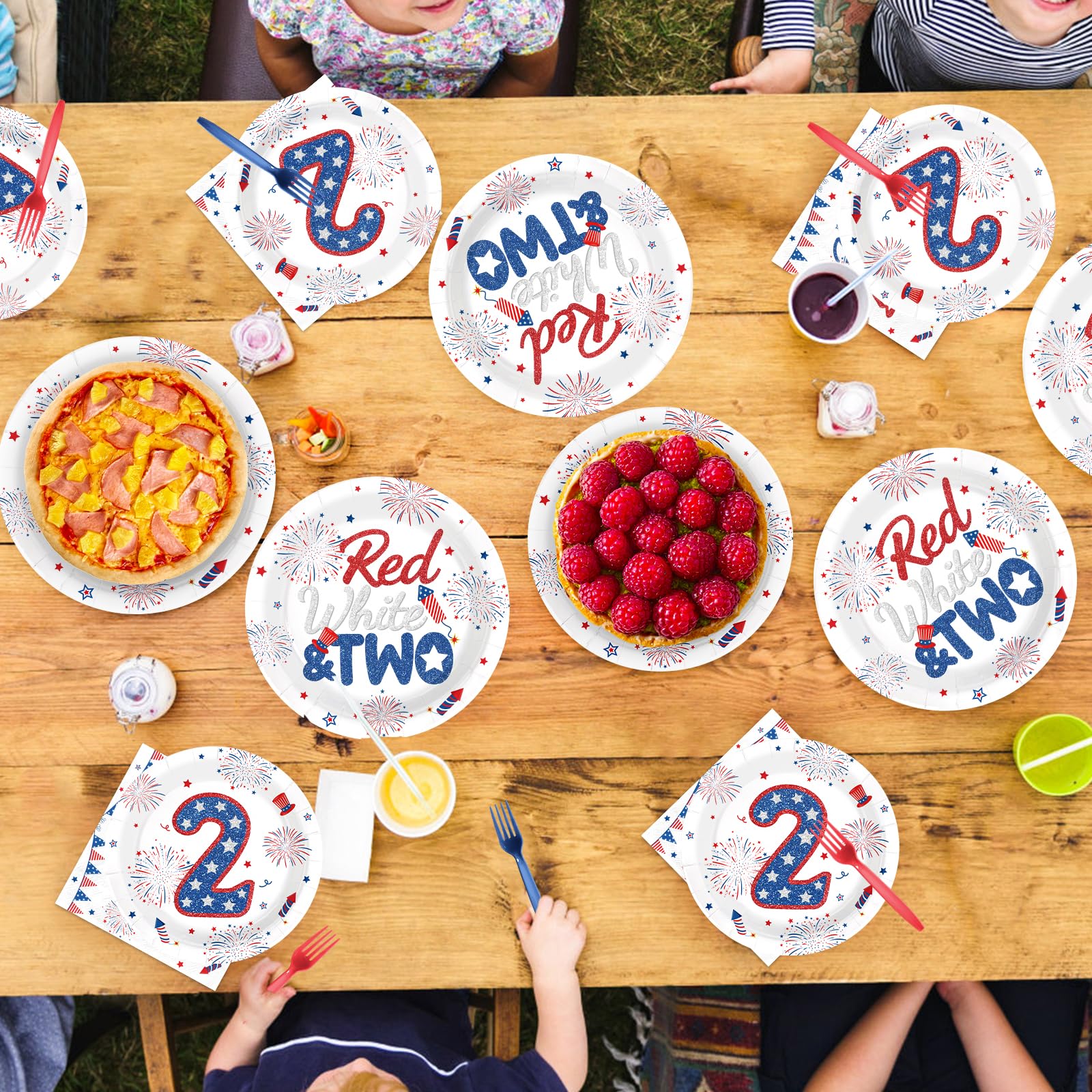 96 Pcs Independence Day 2nd Birthday Party Plates and Napkins - Grencian