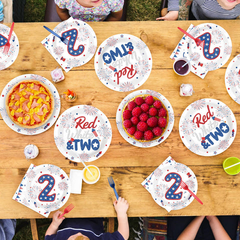 96 Pcs Independence Day 2nd Birthday Party Plates and Napkins - Grencian