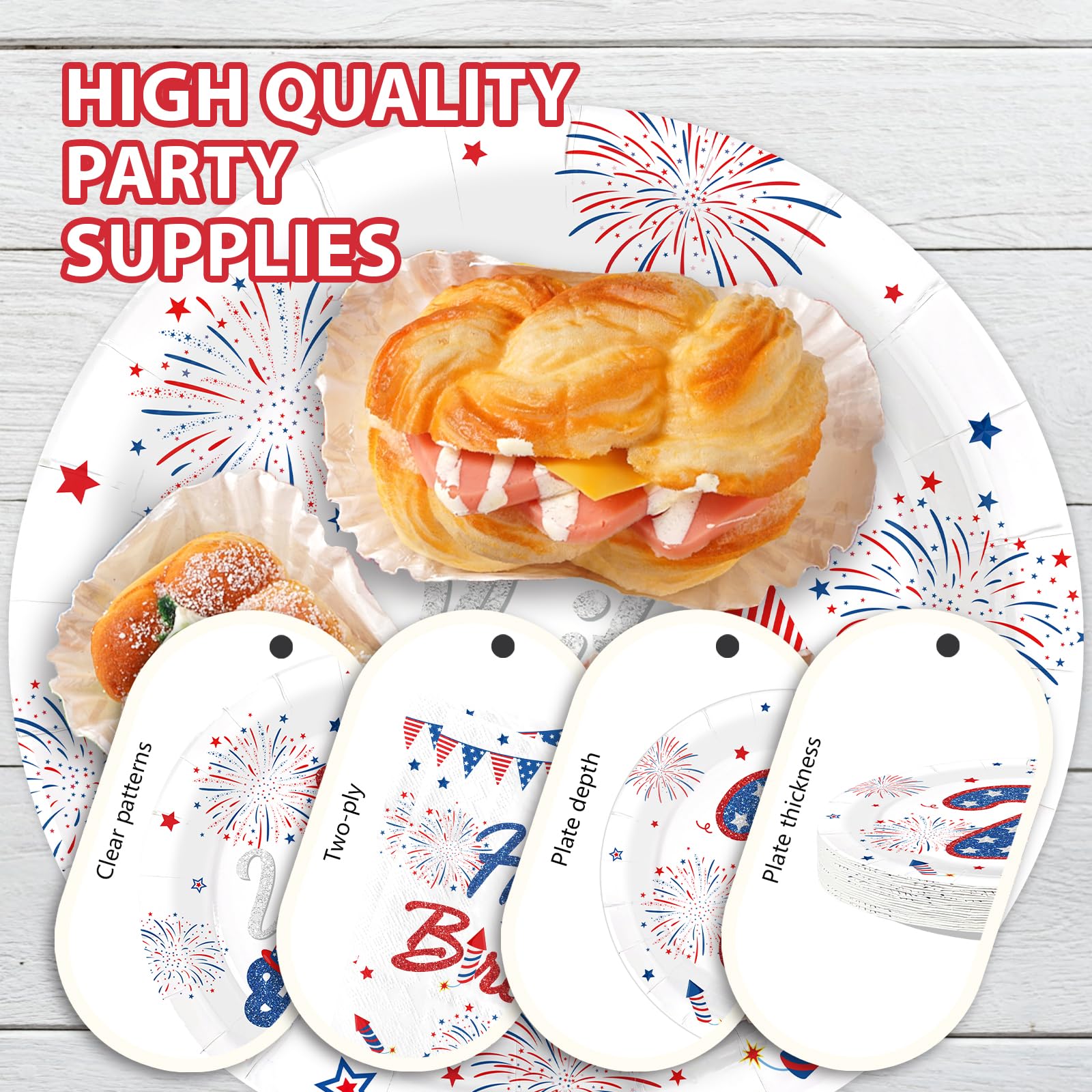 96 Pcs Independence Day 2nd Birthday Party Plates and Napkins - Grencian