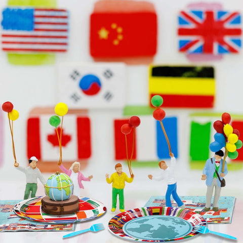 96 Pcs International Flags Party Plates and Napkins - Grencian